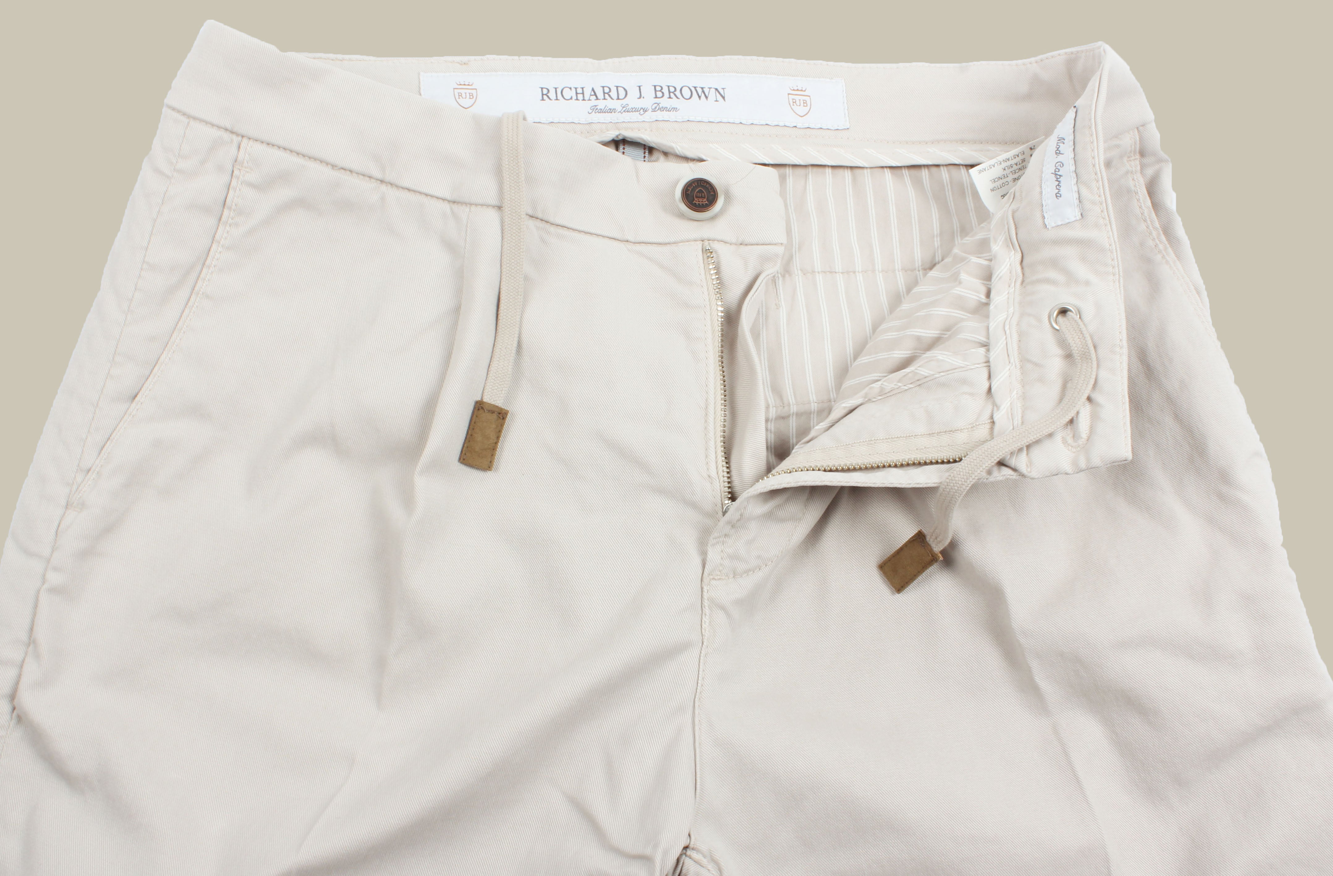 CAPRERA Beige Cotton, Silk & Tencel Blend SIngle Pleat Drawstring Trouser