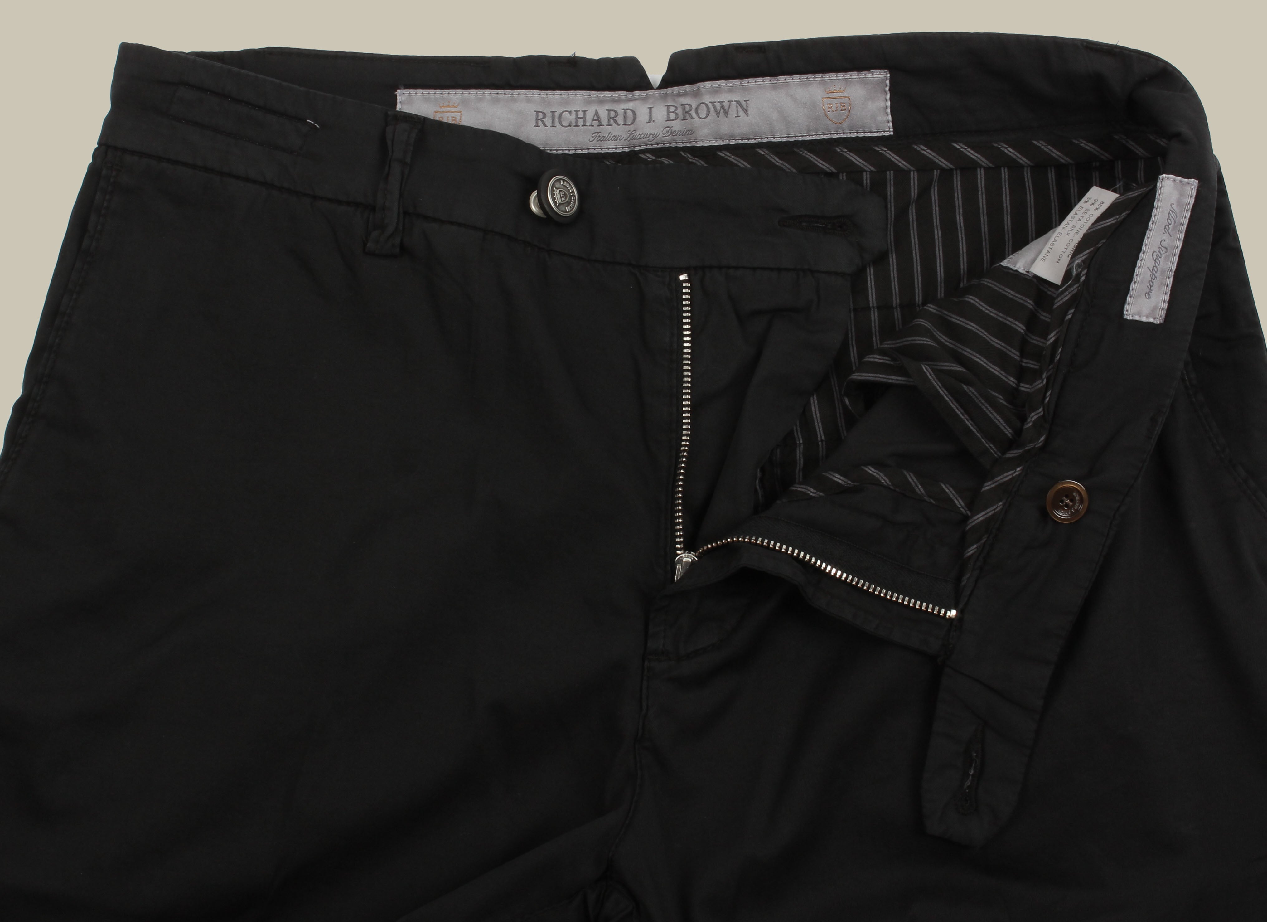 SINGAPORE Black Cotton & Silk Blend Stretch Chino