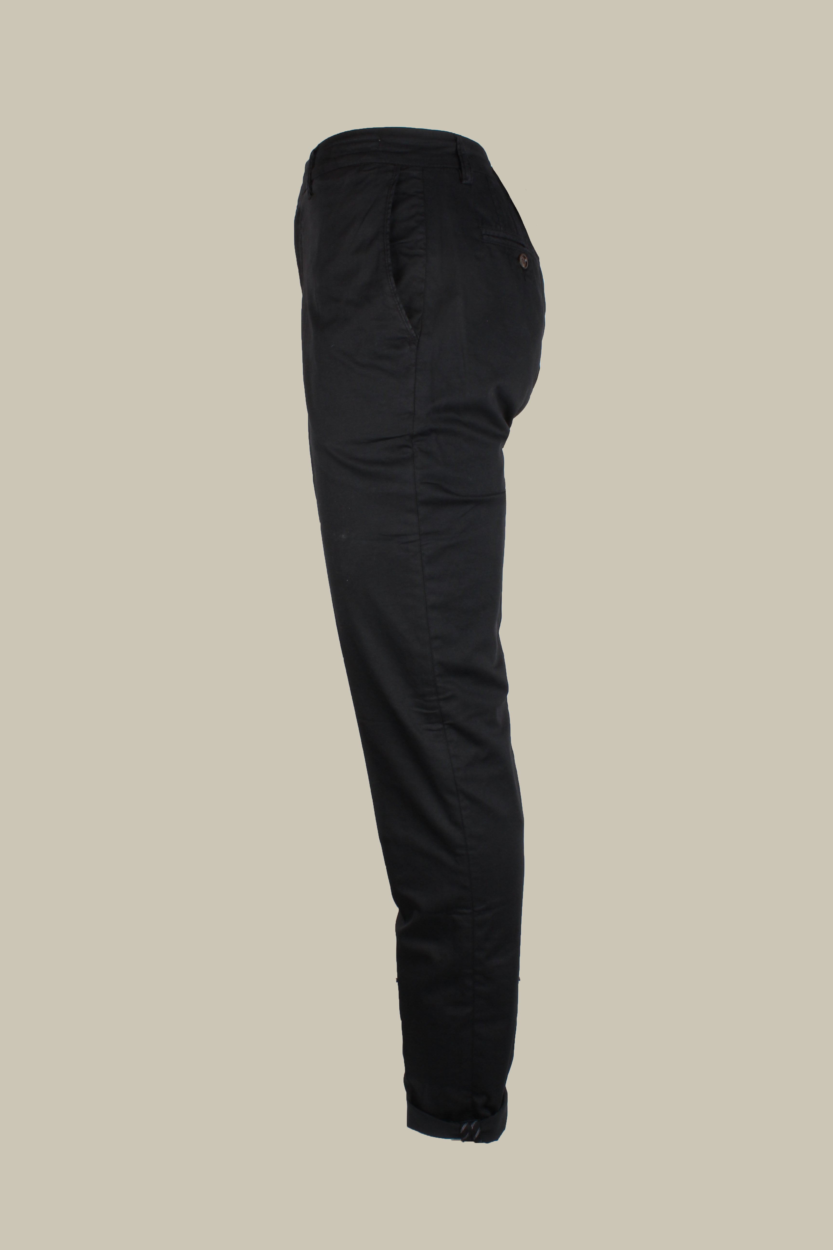 SINGAPORE Black Cotton & Silk Blend Stretch Chino