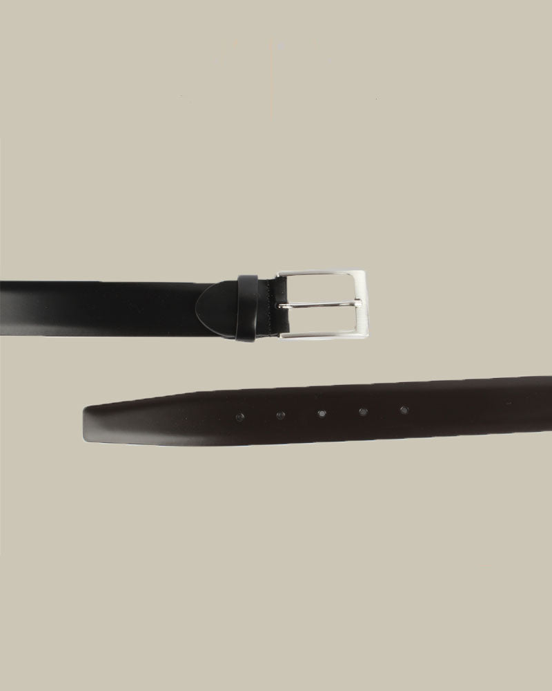 Brown Leather Belt With Brushed Steel Buckle