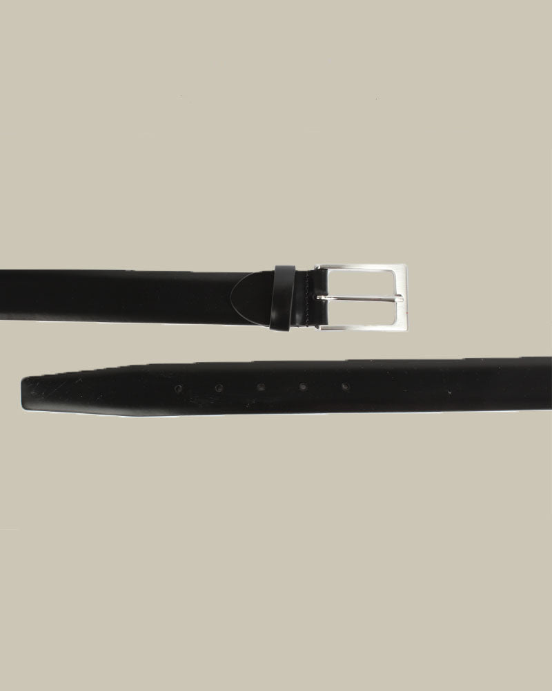 Black Leather Belt With Brushed Steel Buckle