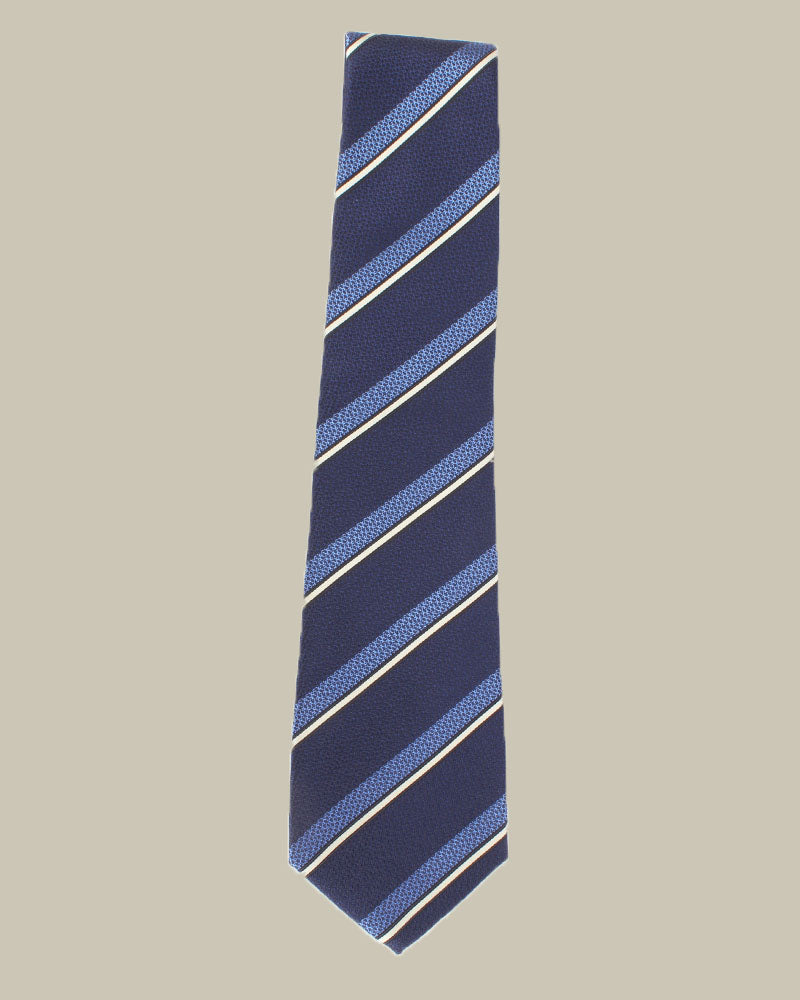 Blue Textured Stripe Silk Tie