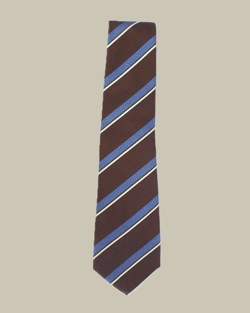 Brown & Blue Textured Striped Silk Tie
