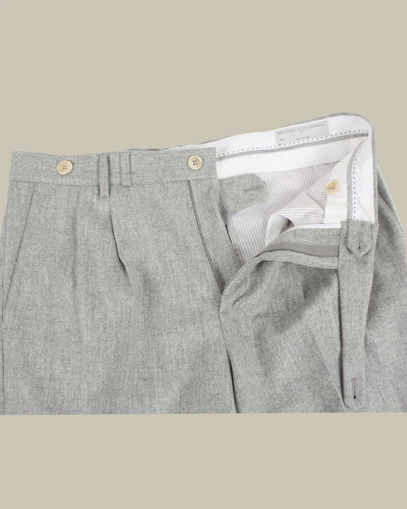 Virgin Wool Flannel Light Grey Trouser