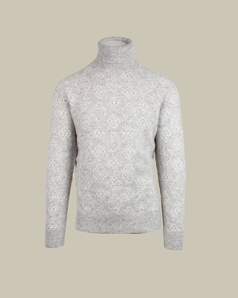 Alpaca & Cotton Blend Patterned Roll Neck