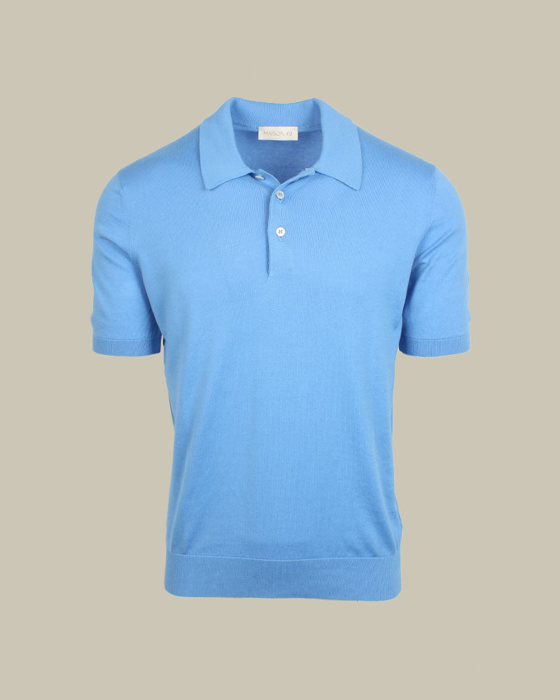 Sky Blue Suvin Cotton Short Sleeve Knitted Polo