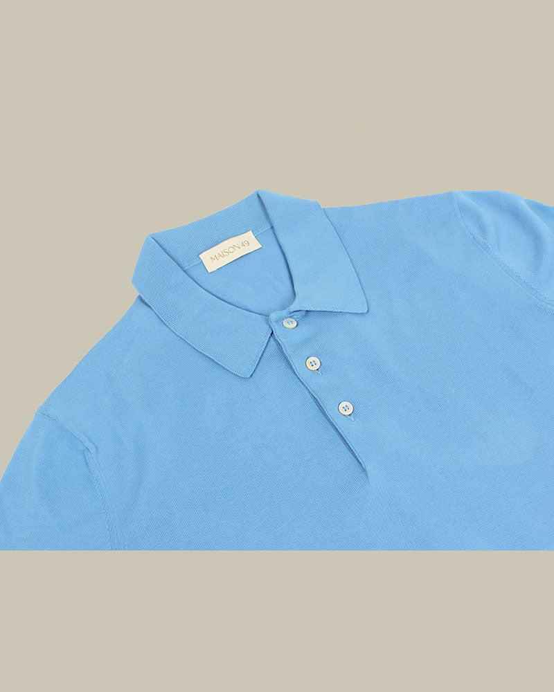 Sky Blue Suvin Cotton Short Sleeve Knitted Polo