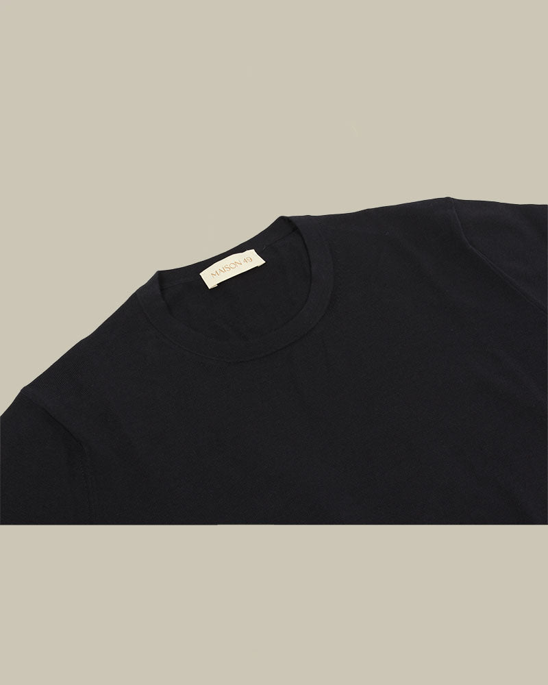 Dark Navy Suvin Cotton Short Sleeve Crew Neck