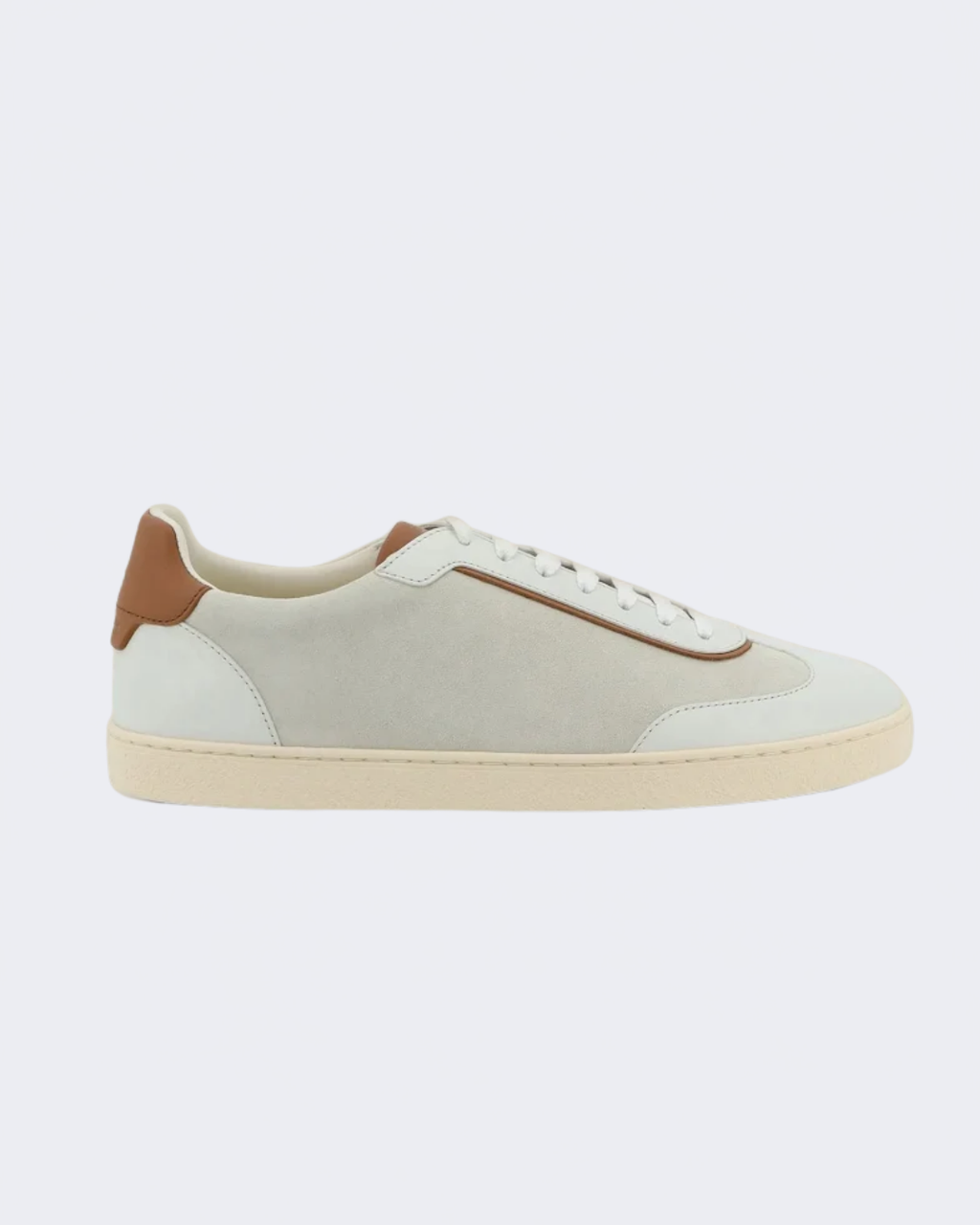 Ivory & Brown Suede Polished Calfskin Sneakers