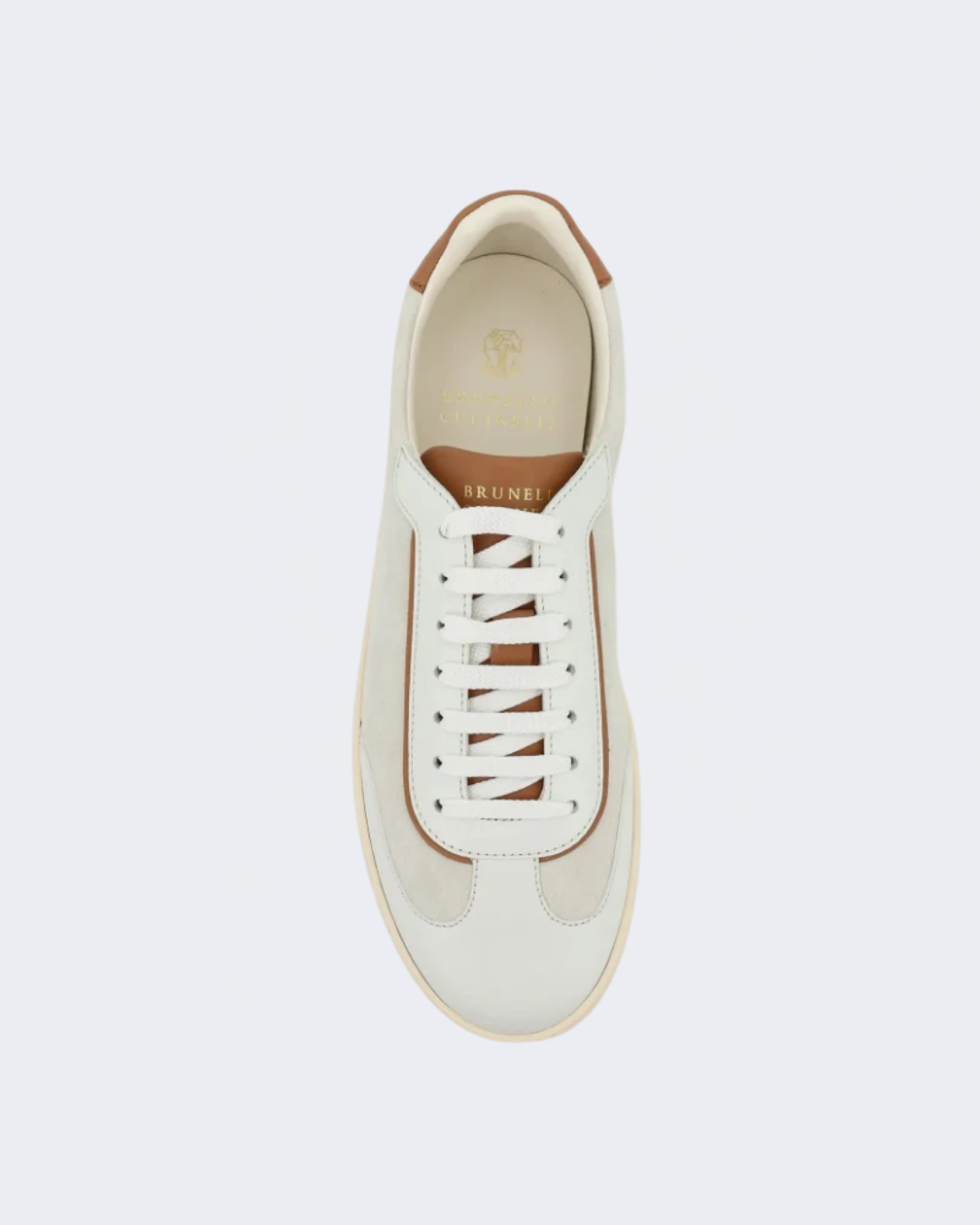Ivory & Brown Suede Polished Calfskin Sneakers