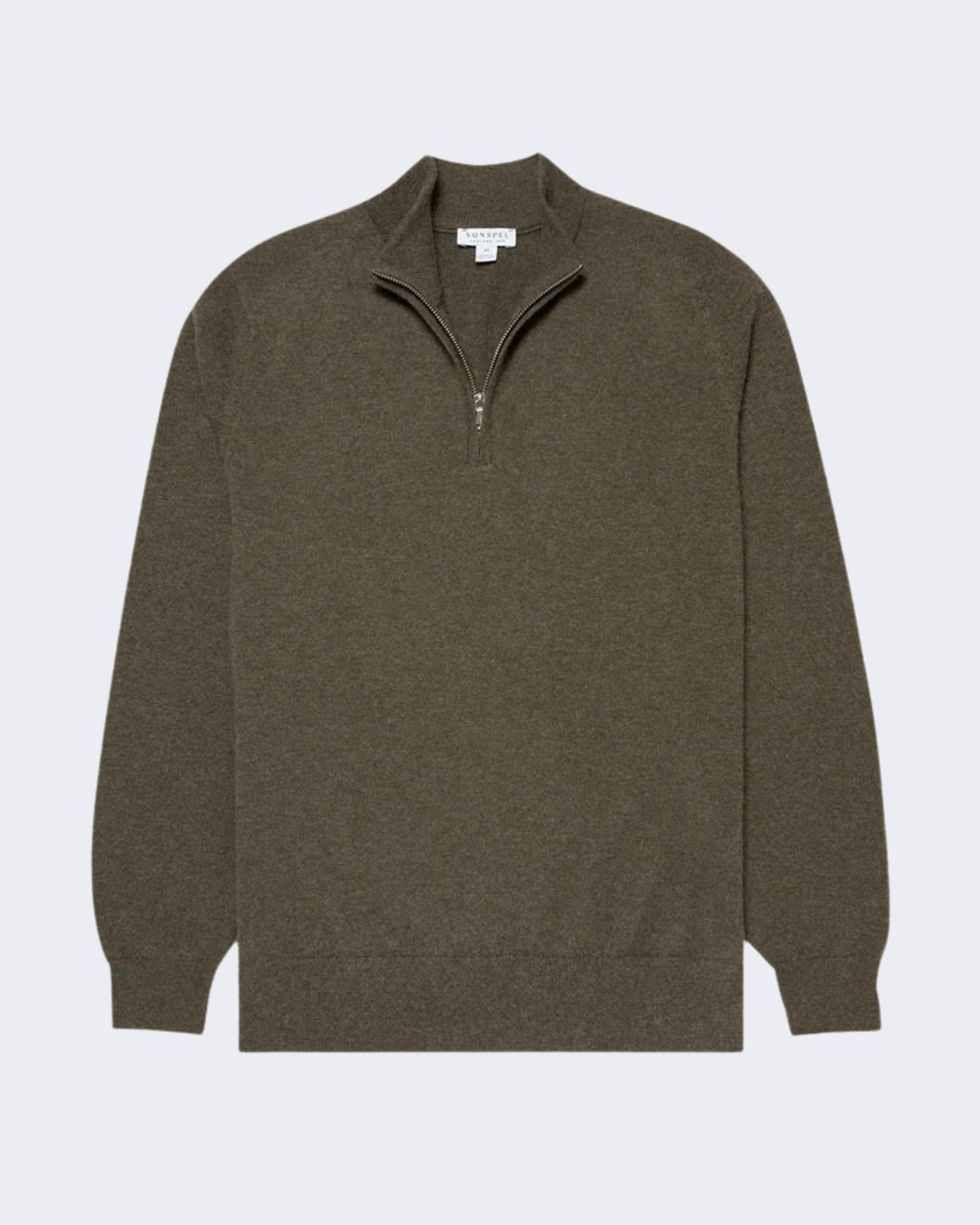 Khaki Cashmere Half Zip Jumper