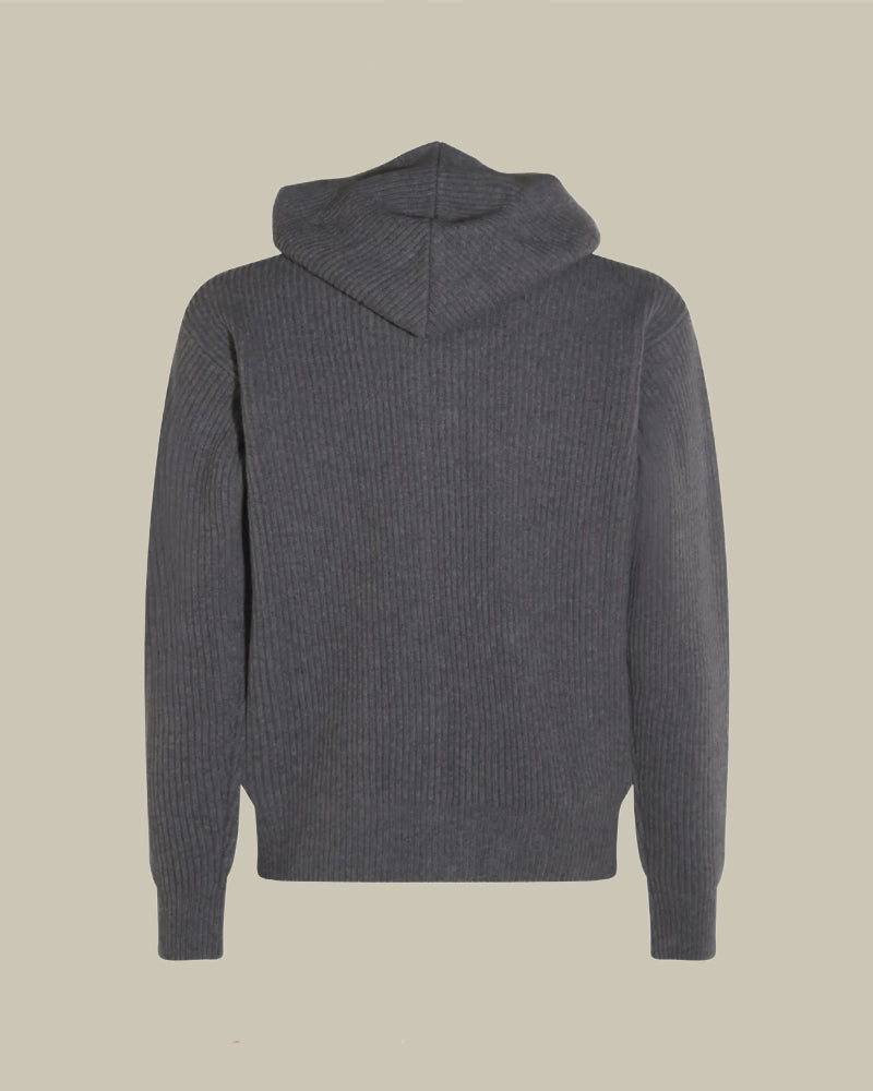 Grey Cable Knit Cashmere Blend Hoodie