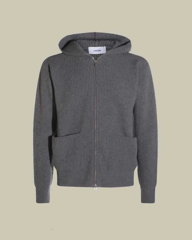 Grey Cable Knit Cashmere Blend Hoodie