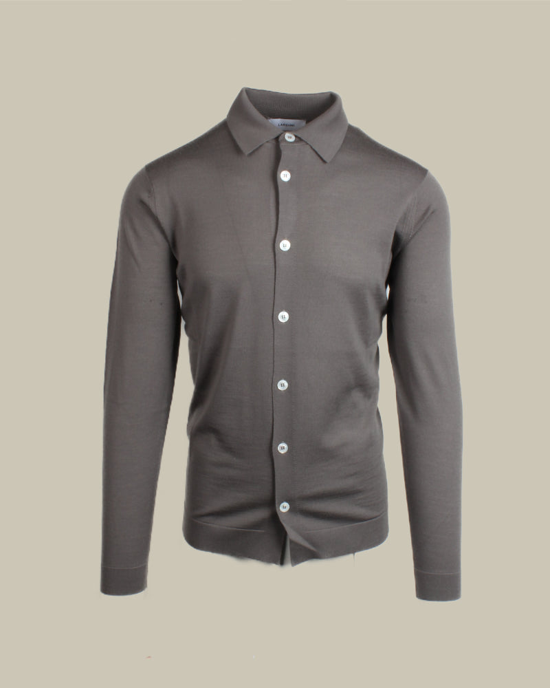 Taupe Virgin Wool Knitted Shirt