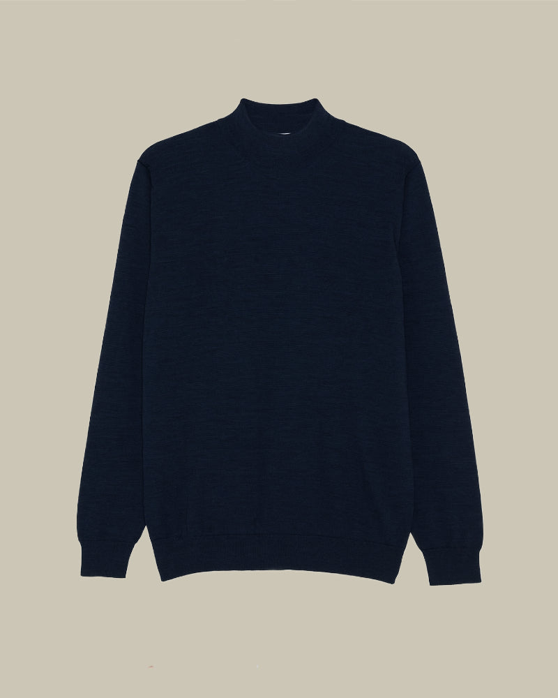 Navy Virgin Wool Mock Neck