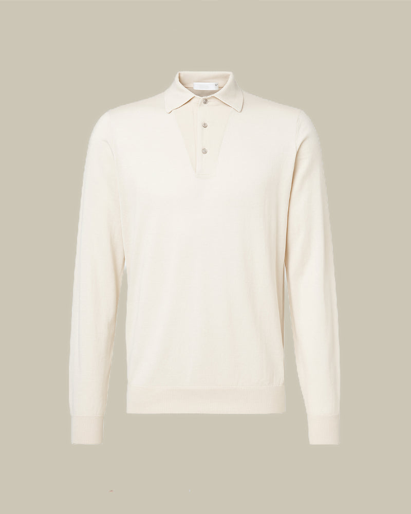 Ecru Long Sleeve Virgin Wool Polo
