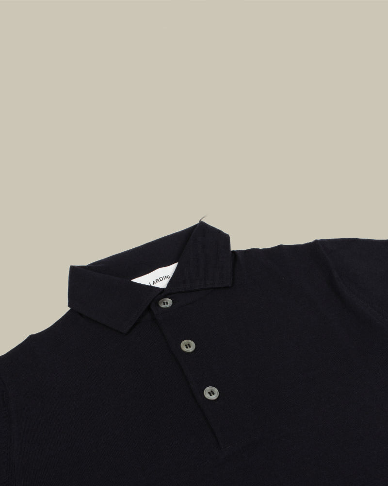 Navy Virgin Wool Knitted Polo