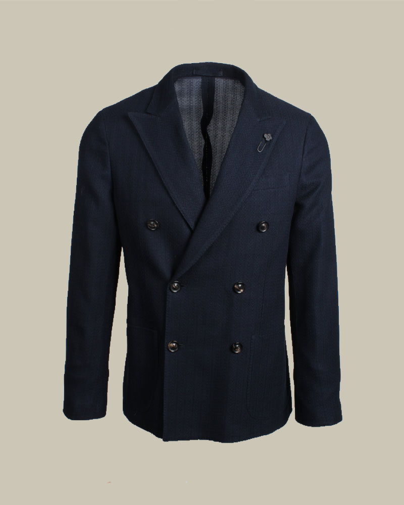 Double Breasted Unlined Cotton Weave Knitted Blazer