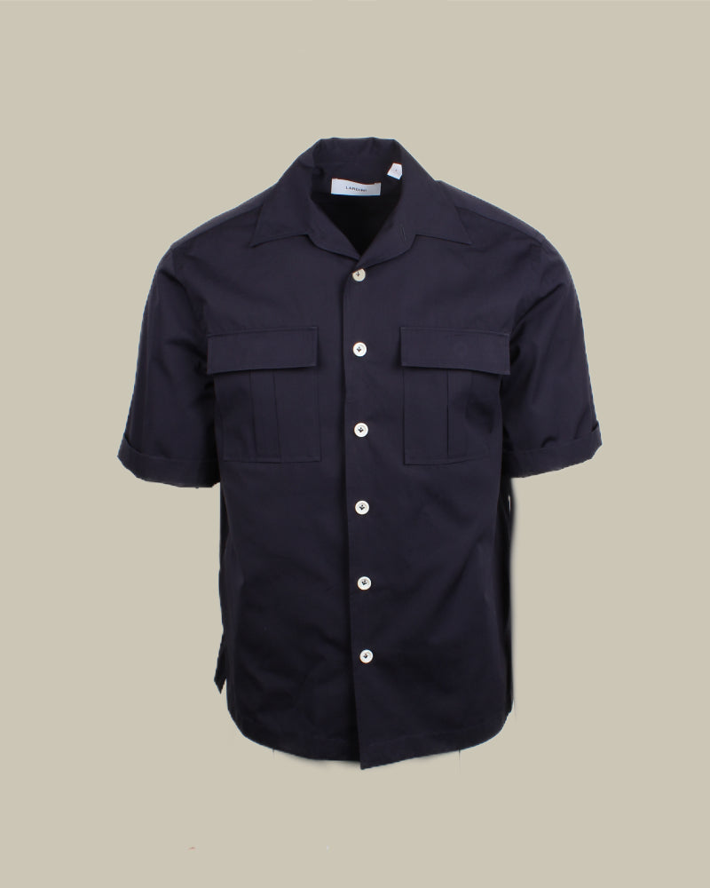 Navy Short Sleeve Double Pocket Buttoned Shirt