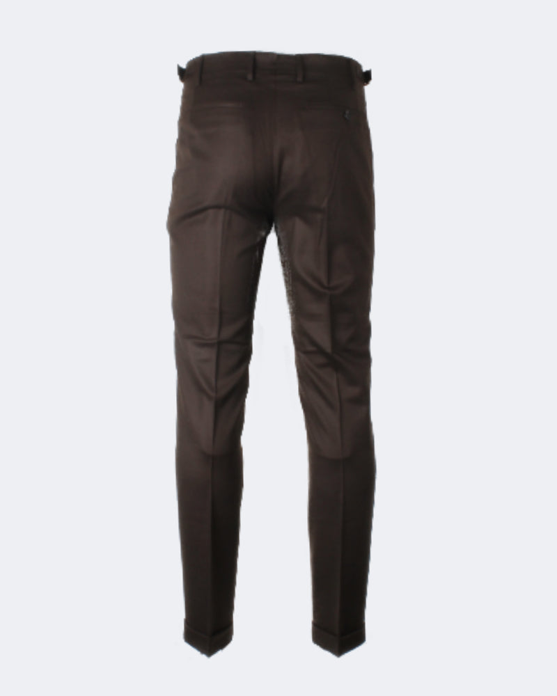 Dark Brown Virgin Wool Side Fasten Pleated Trouser
