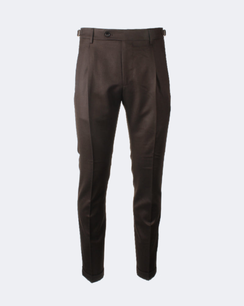 Dark Brown Virgin Wool Side Fasten Pleated Trouser