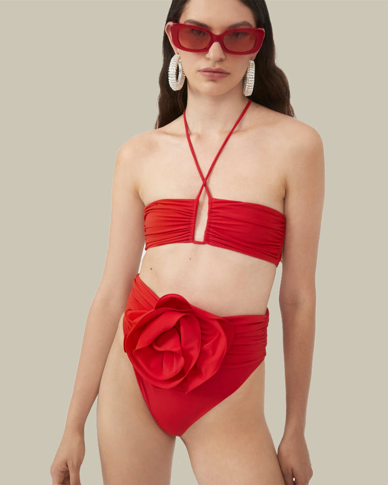 Red Flower Bottom Bikini