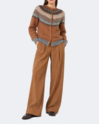 Fair Isle Wool and Mohair Buttoned Sweater Tobacco