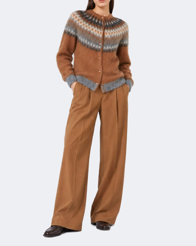 Fair Isle Wool and Mohair Buttoned Sweater Tobacco