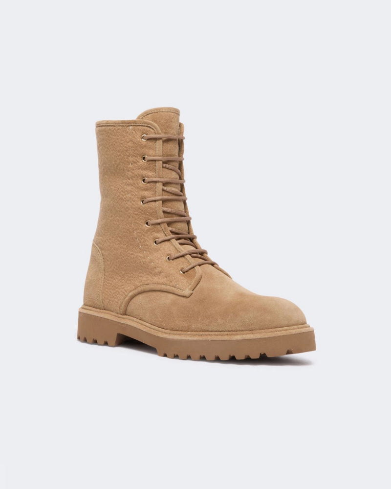 Cashmere Trimmed Suede Combat Boots