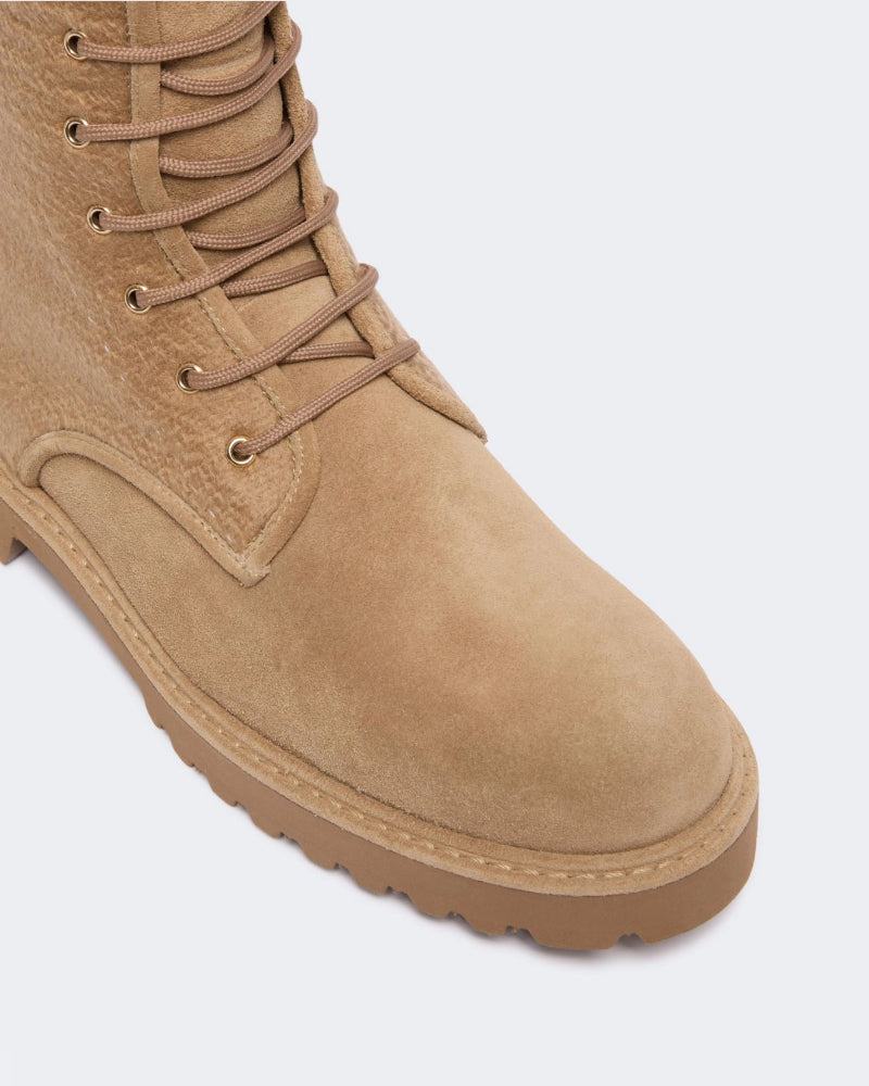 Cashmere Trimmed Suede Combat Boots