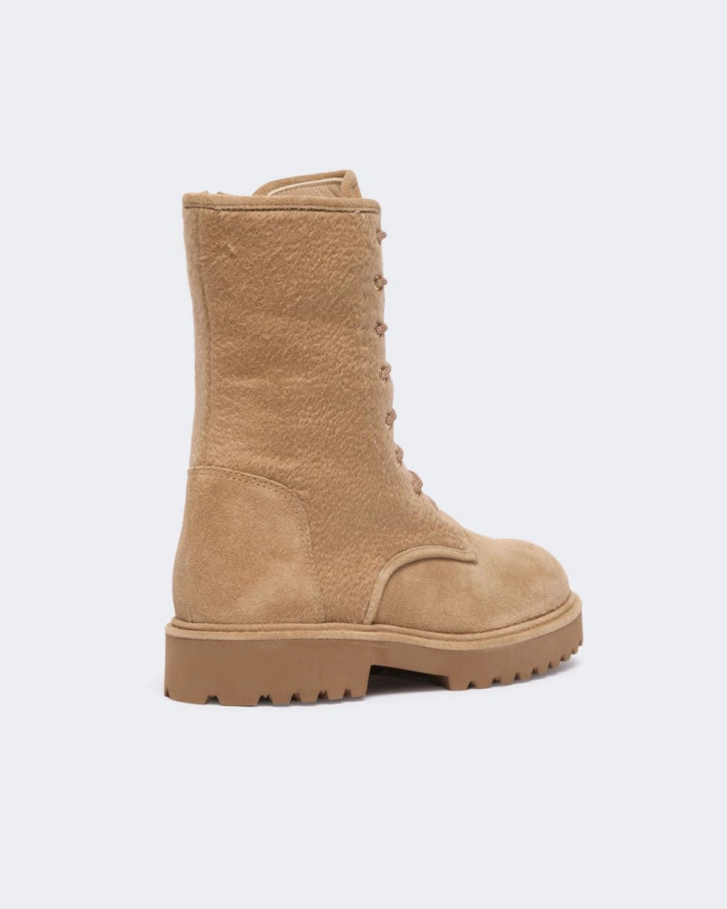 Cashmere Trimmed Suede Combat Boots