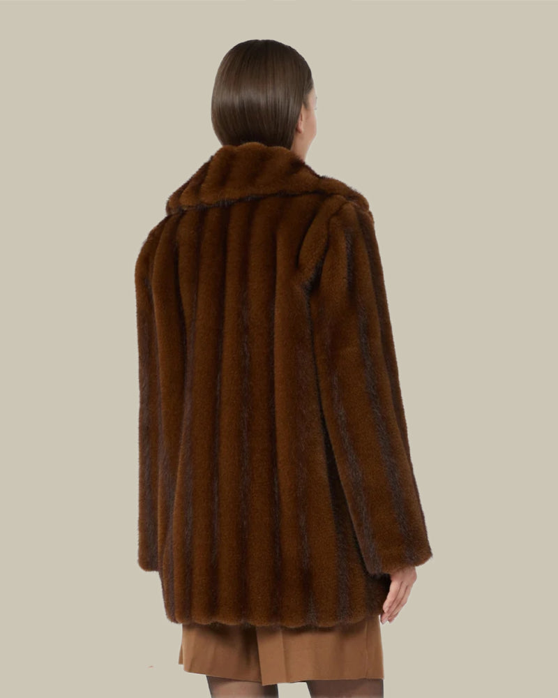 Hazelnut Short Faux Fur Collared Coat