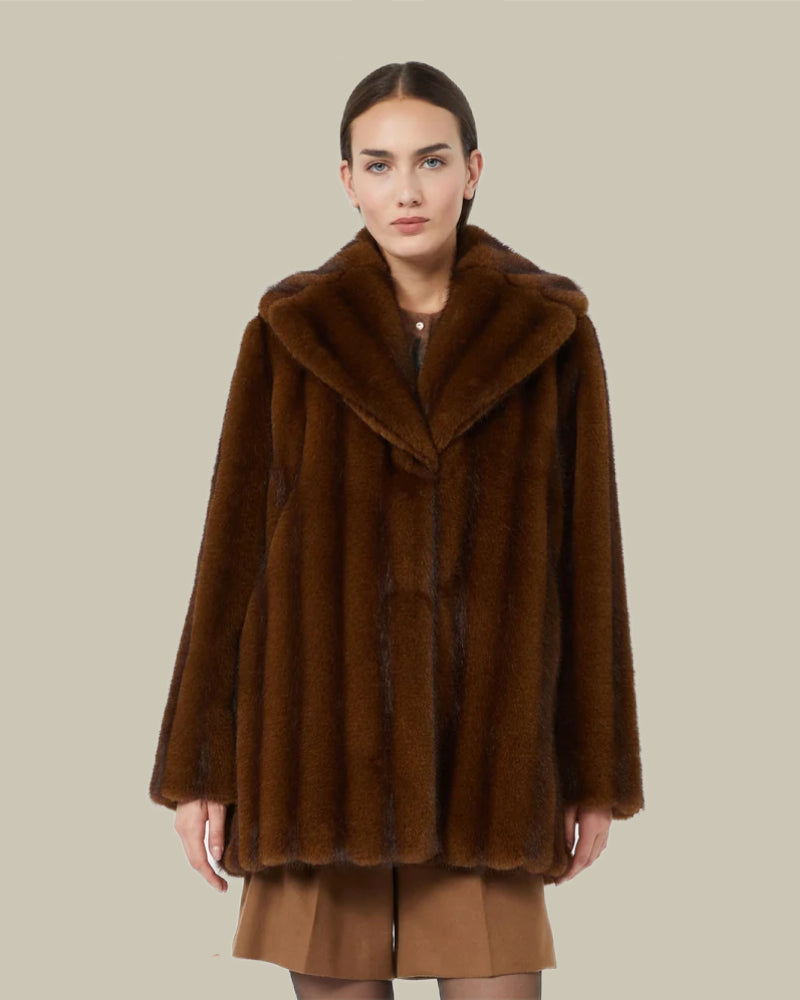Hazelnut Short Faux Fur Collared Coat
