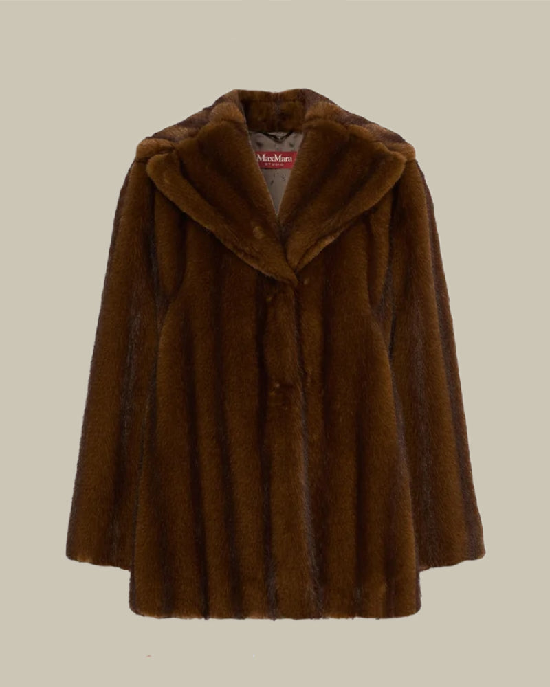 Hazelnut Short Faux Fur Collared Coat