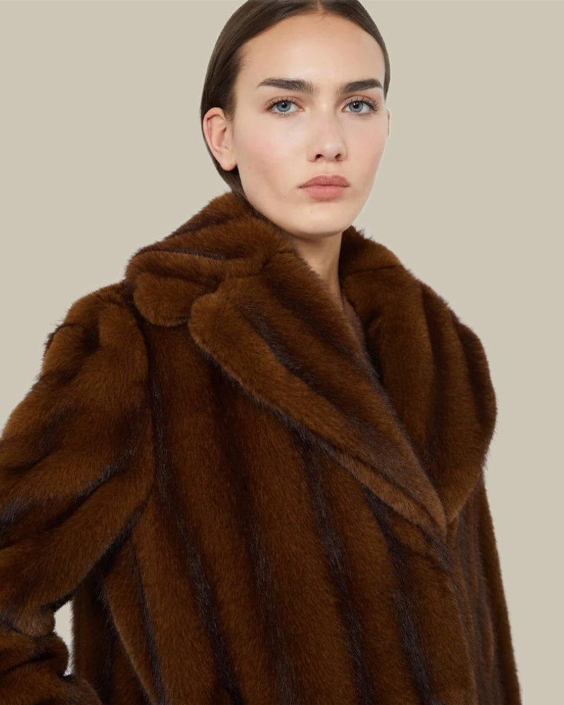 Hazelnut Short Faux Fur Collared Coat