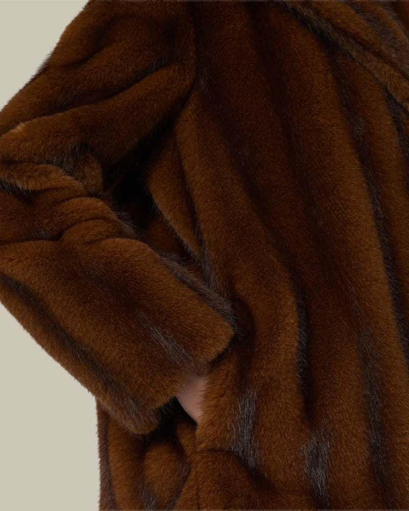 Hazelnut Short Faux Fur Collared Coat