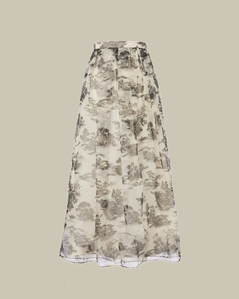 Silk Organza Printed Skirt