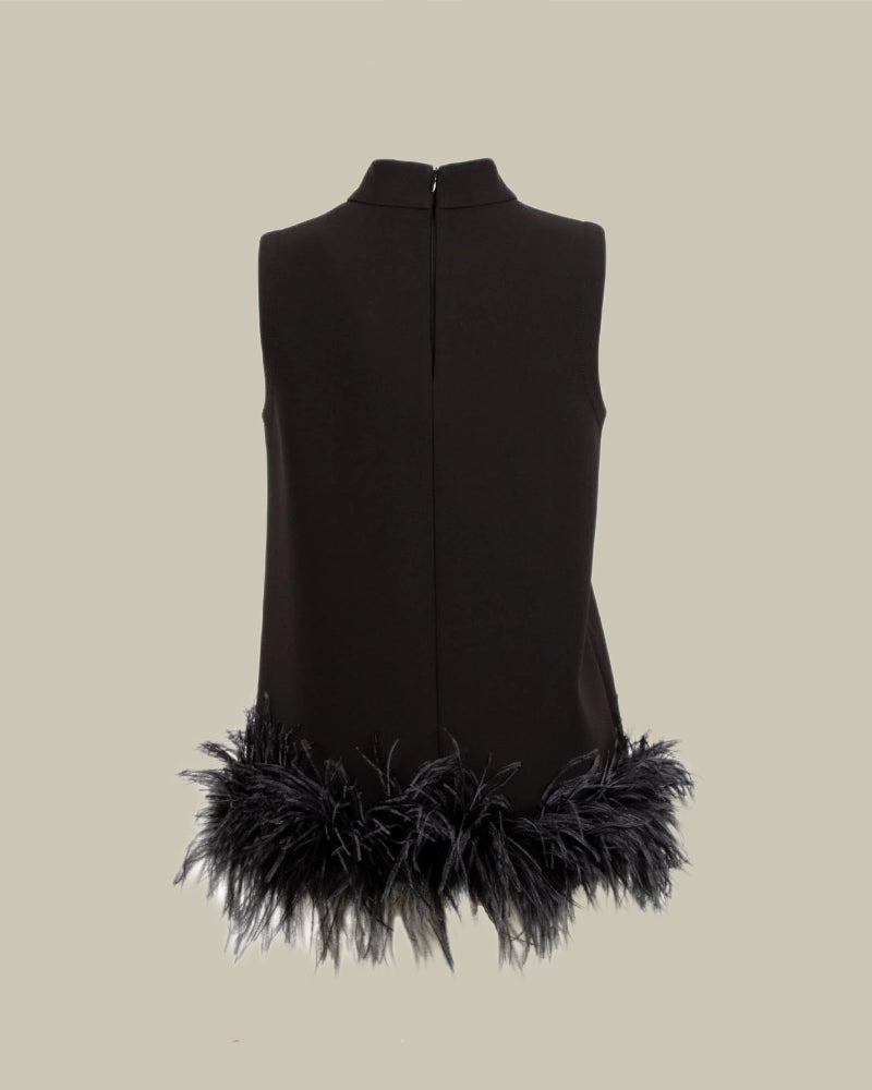 Mock Neck Feather-Trim Top