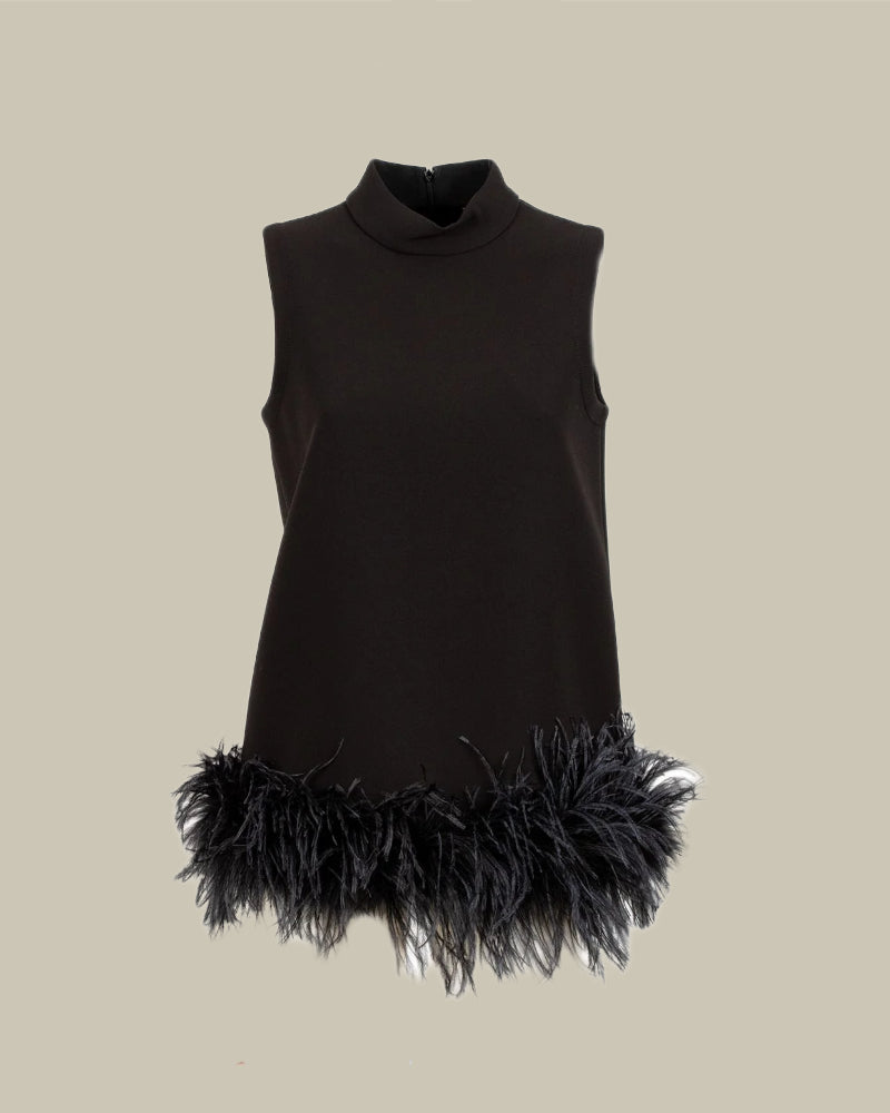 Mock Neck Feather-Trim Top