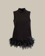 Mock Neck Feather-Trim Top