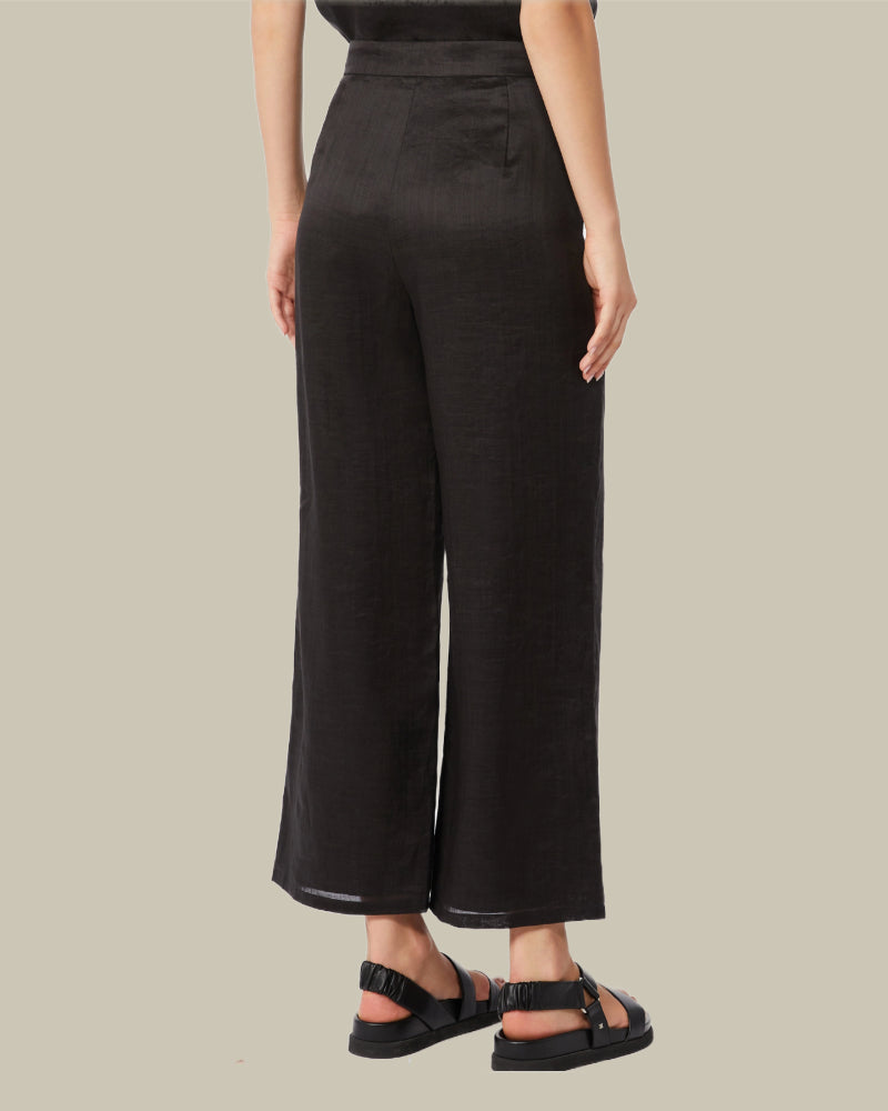 Black Ramie Canvas Cropped Trousers