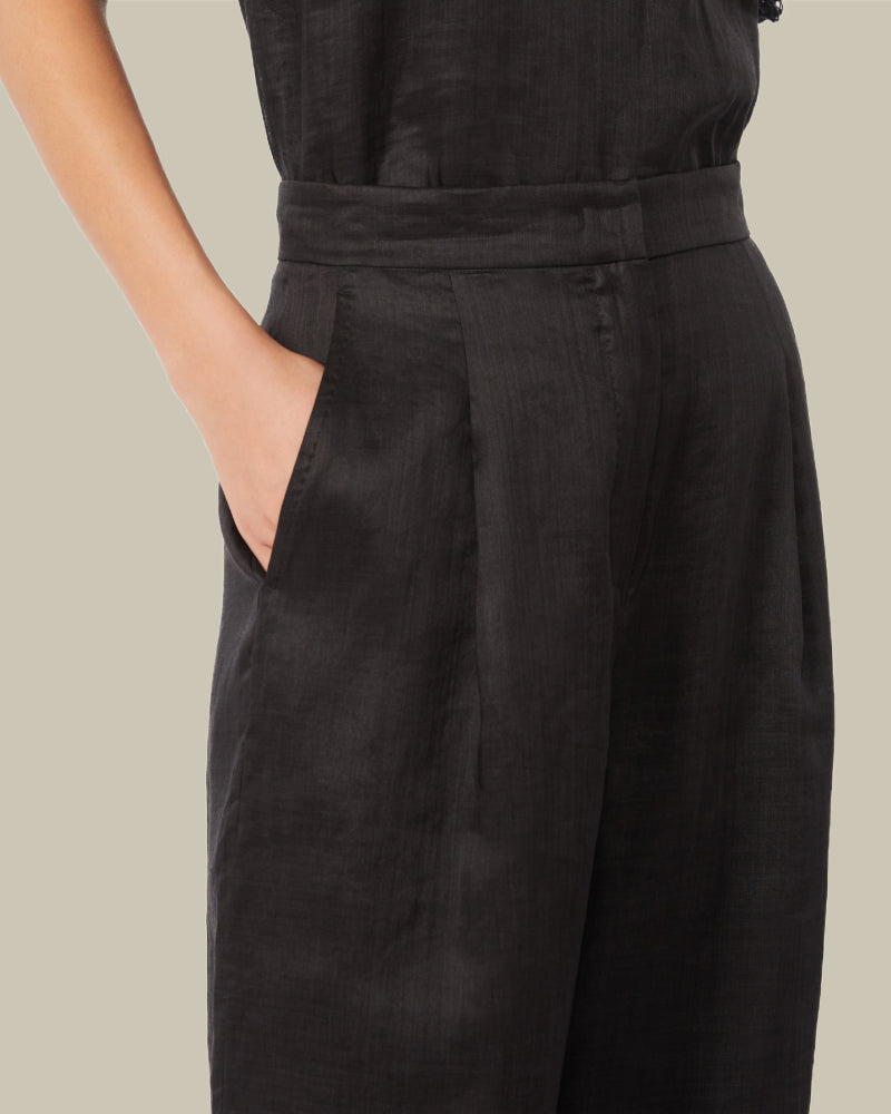 Black Ramie Canvas Cropped Trousers