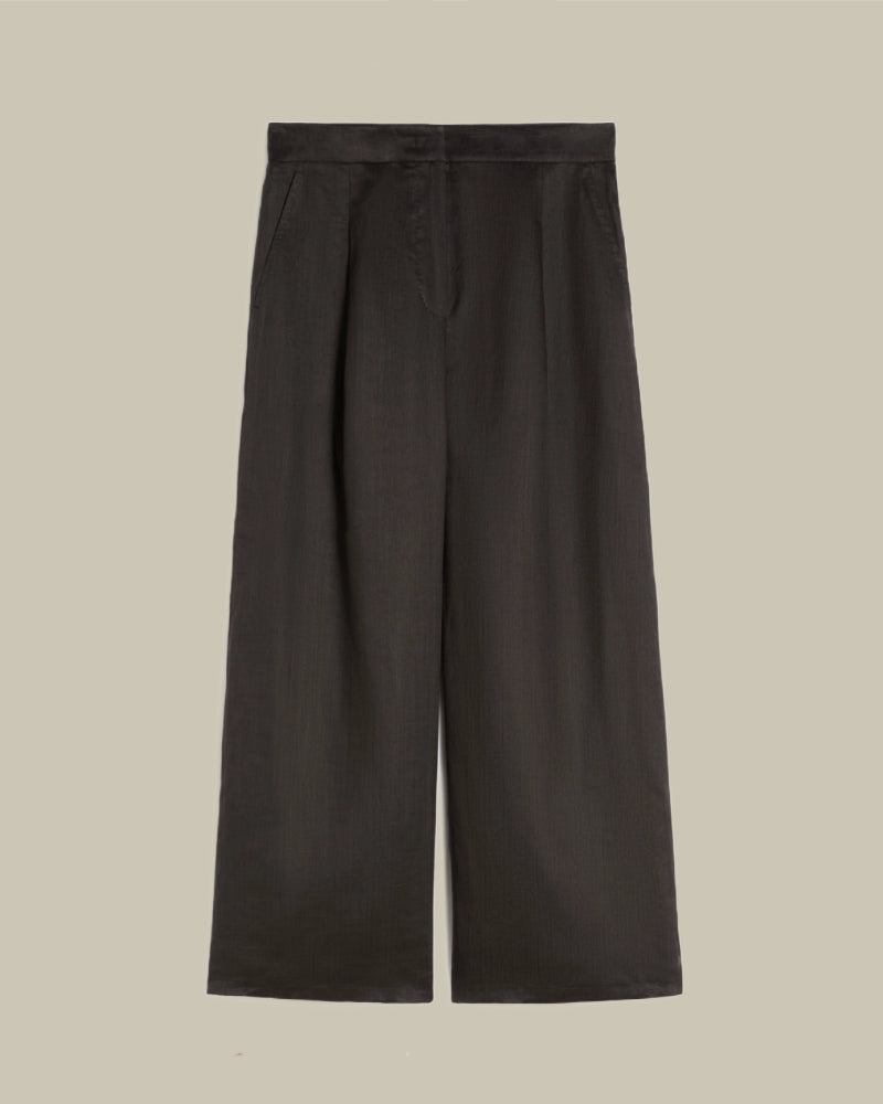 Black Ramie Canvas Cropped Trousers