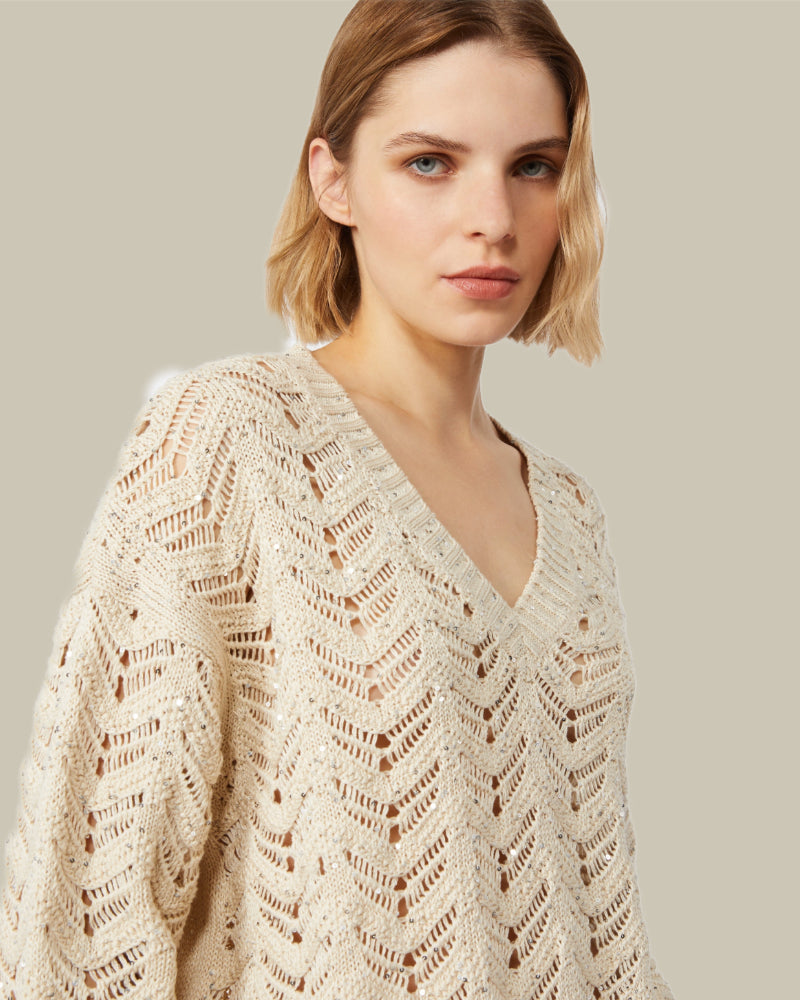 Cotton V Neck Sequin Sweater