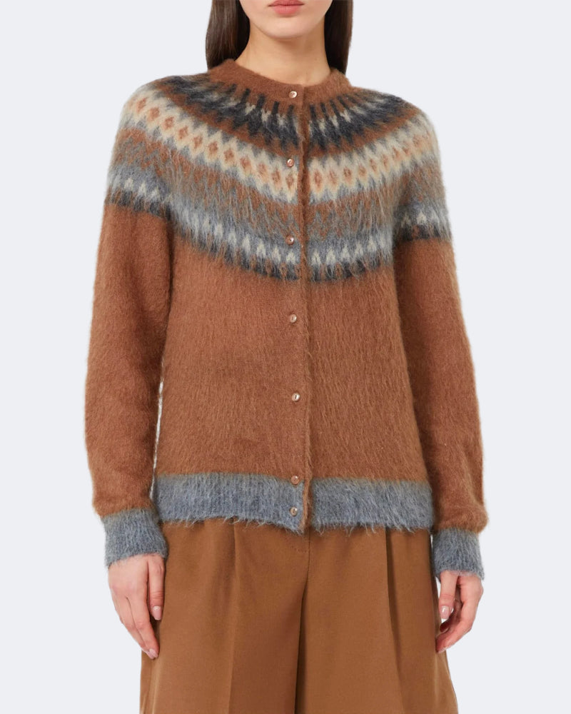 Fair Isle Wool and Mohair Buttoned Sweater Tobacco