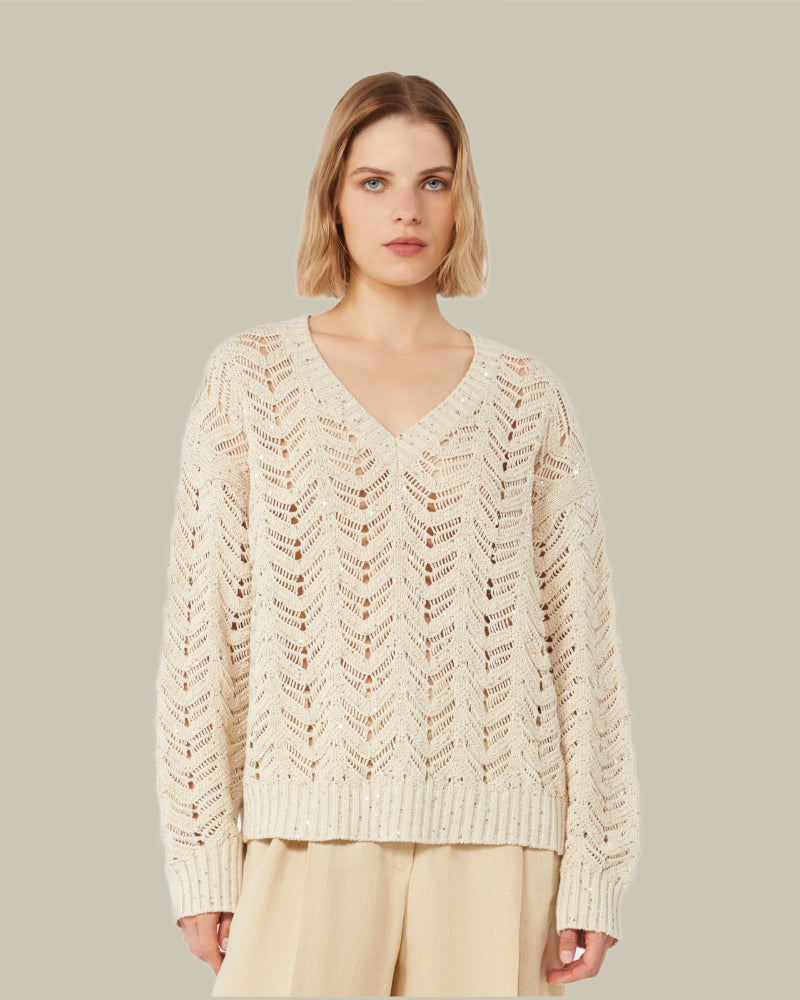 Cotton V Neck Sequin Sweater