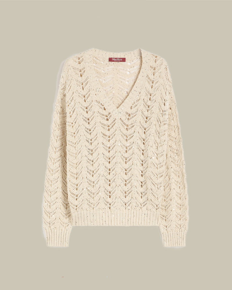 Cotton V Neck Sequin Sweater