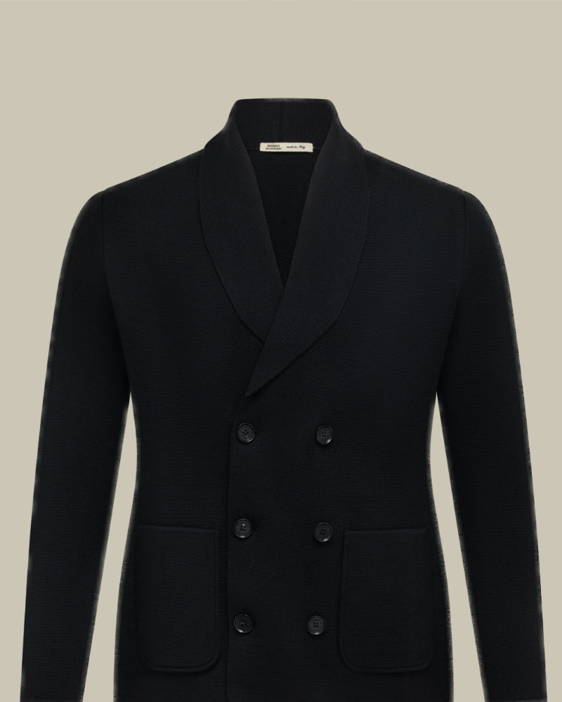 Black Double Breasted Milano Knitted Blazer