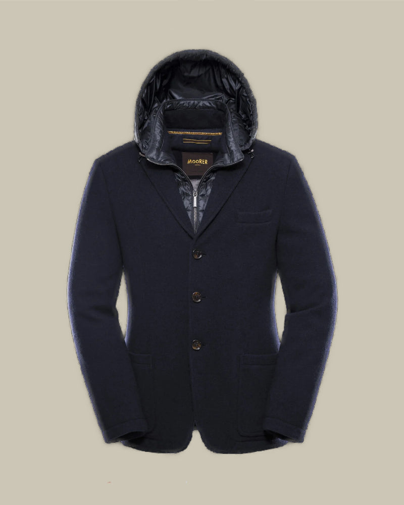 BELLOTTO Navy Cashmere Blend Knit Down Blazer
