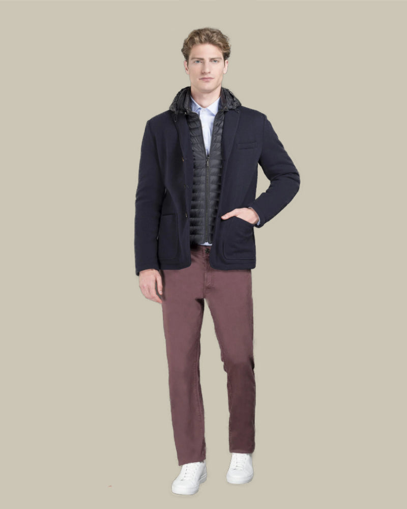 BELLOTTO Navy Cashmere Blend Knit Down Blazer